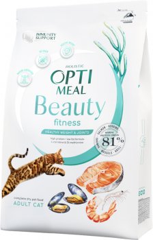 Беззерновой полнорационный сухой корм для взрослых кошек Optimeal Beauty Fitness на основе морепродуктов 1.5 кг (4820215366861)(B1802401) 