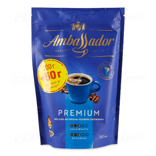 Кава Ambassador Premium натуральна розчинна сублімована 250г
