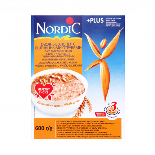Пластівці вівсяні з пшеничними висівками Nordic к/у 600г