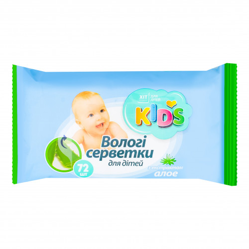 Серветки вологі для дітей з екстрактом алое Kids Хіт продукт 72шт